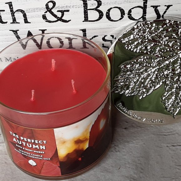 BATH & BODY WORKS HOME 'THE PERFECT AUTUMN' 3~WICK SCENTED CANDLE - Picture 4 of 8